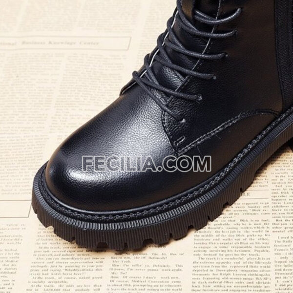 Giày Bốt Nữ Cổ Cao Dây Buộc màu Đen BOOTSNU076