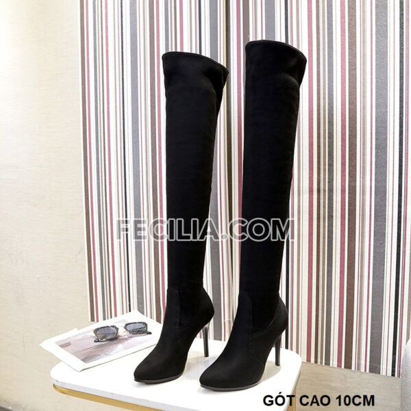 Giày Bốt Nữ cổ cao qua đầu gối da lộn gót nhọn 10 phân BOOTSNU100