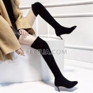 Giày Bốt Nữ cổ cao qua đầu gối da lộn gót nhọn 10 phân BOOTSNU100
