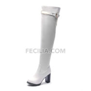 Giày Bốt Nữ cổ cao qua đầu gối gót vuông có khóa kéo Trắng Đen BOOTSNU139