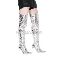 Giày bốt Nữ cổ cao qua Đầu gối màu Trắng Đen, Da PU mặt gương BOOTSNU116
