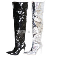 Giày bốt Nữ cổ cao qua Đầu gối màu Trắng Đen, Da PU mặt gương BOOTSNU116
