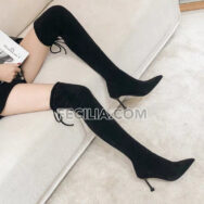 Giày bốt Nữ cổ cao qua gối gót nhọn, mũi nhọn da lộn BOOTSNU103