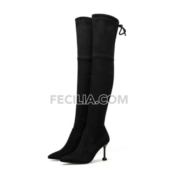Giày bốt Nữ cổ cao qua gối gót nhọn, mũi nhọn da lộn BOOTSNU103