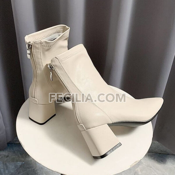 Giày Bốt Nữ cổ lửng Da cao cấp mũi vuông đế cao 6cm BOOTSNU090