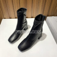 Giày Bốt Nữ cổ lửng Da cao cấp mũi vuông đế cao 6cm BOOTSNU090