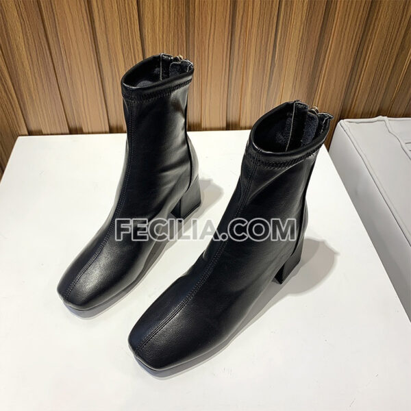Giày Bốt Nữ cổ lửng Da cao cấp mũi vuông đế cao 6cm BOOTSNU090