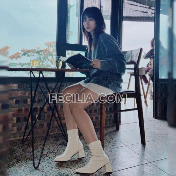 Giày Bốt Nữ cổ lửng Da cao cấp mũi vuông đế cao 6cm BOOTSNU090