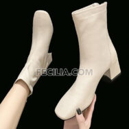 Giày Bốt Nữ cổ lửng Da cao cấp mũi vuông đế cao 6cm BOOTSNU090