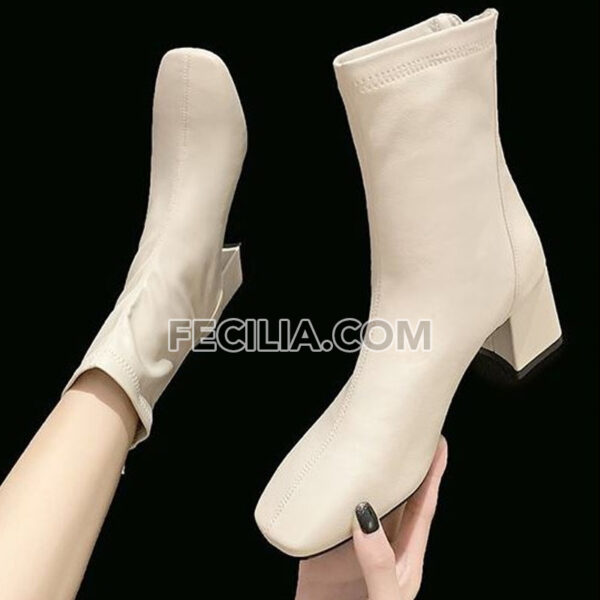 Giày Bốt Nữ cổ lửng Da cao cấp mũi vuông đế cao 6cm BOOTSNU090