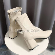 Giày Bốt Nữ cổ lửng Da cao cấp mũi vuông đế cao 6cm BOOTSNU090