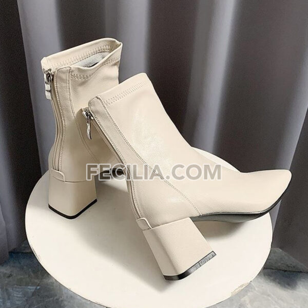 Giày Bốt Nữ cổ lửng Da cao cấp mũi vuông đế cao 6cm BOOTSNU090