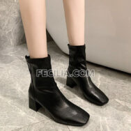 Giày Bốt Nữ cổ lửng Da cao cấp mũi vuông đế cao 6cm BOOTSNU090