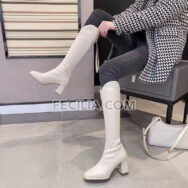 Giày Bốt Nữ cổ lửng Da cao cấp mũi vuông đế cao 6cm BOOTSNU090