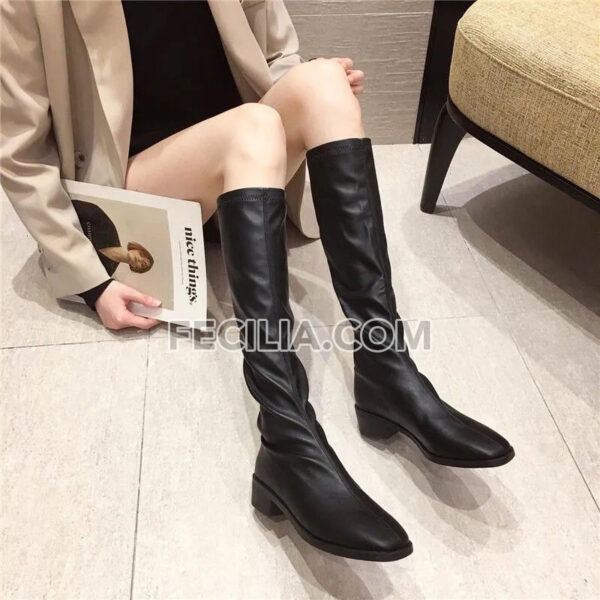 Giày Bốt Nữ cổ lửng Da cao cấp mũi vuông đế cao 6cm BOOTSNU090