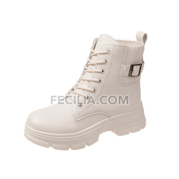 Giày Bốt Nữ cổ lửng Martin buộc dây tăng chiều cao màu Trắng - Đen BOOTSNU072
