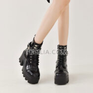 Giày Bốt Nữ Martin buộc dây đế vuông cao 8cm màu Đen BOOTSNU079
