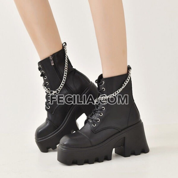 Giày Bốt Nữ Martin buộc dây đế vuông cao 8cm màu Đen BOOTSNU079