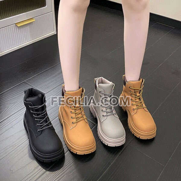 Giày Bốt Nữ Martin da lộn thời trang, cổ lửng đế bằng, buộc dây mũi tròn BOOTSNU095