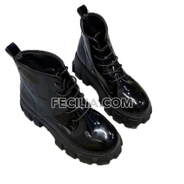 Giày Bốt Nữ Martin đế độn 5 phân dây buộc đen bóng và Đen lì BOOTSNU074