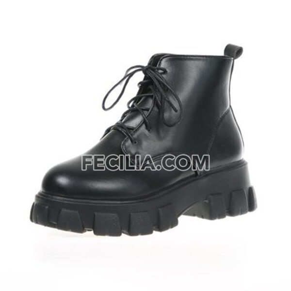 Giày Bốt Nữ Martin đế độn 5 phân dây buộc đen bóng và Đen lì BOOTSNU074