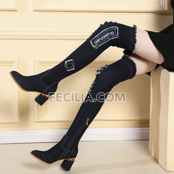 Giày Bốt Nữ vải Jean cổ cao qua đầu gối phong cách Hàn Quốc BOOTSNU132