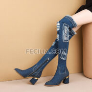 Giày Bốt Nữ vải Jean cổ cao qua đầu gối phong cách Hàn Quốc BOOTSNU132