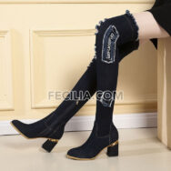 Giày Bốt Nữ vải Jean cổ cao qua đầu gối phong cách Hàn Quốc BOOTSNU132
