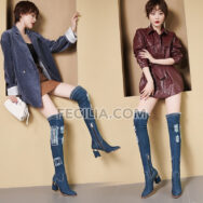 Giày Bốt Nữ vải Jean cổ cao qua đầu gối phong cách Hàn Quốc BOOTSNU132