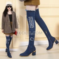 Giày Bốt Nữ vải Jean cổ cao qua đầu gối phong cách Hàn Quốc BOOTSNU132