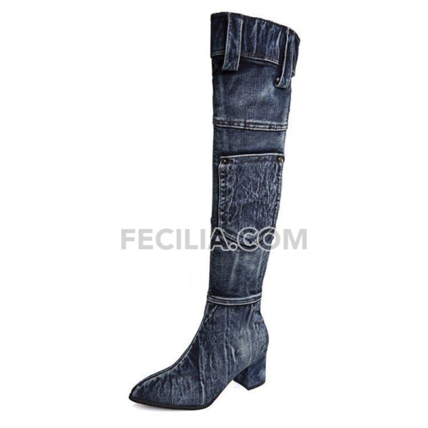 Giày Bốt Vải Denim cổ cao qua đầu gối cho Nữ BOOTSNU134