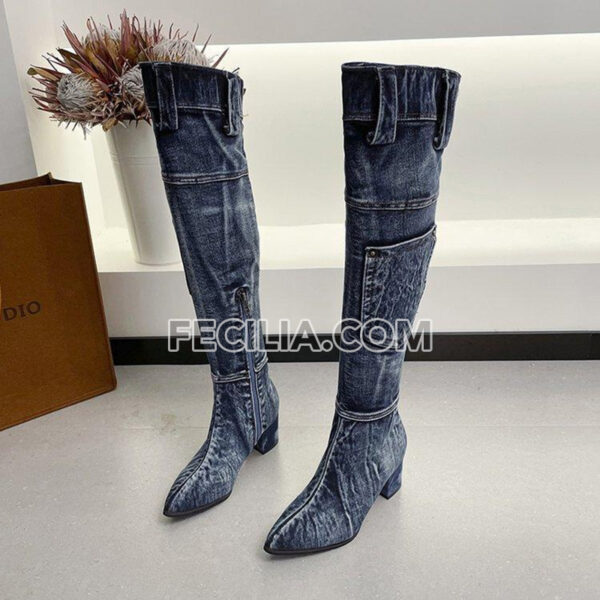 Giày Bốt Vải Denim cổ cao qua đầu gối cho Nữ BOOTSNU134