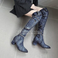 Giày Bốt Vải Denim cổ cao qua đầu gối cho Nữ BOOTSNU134