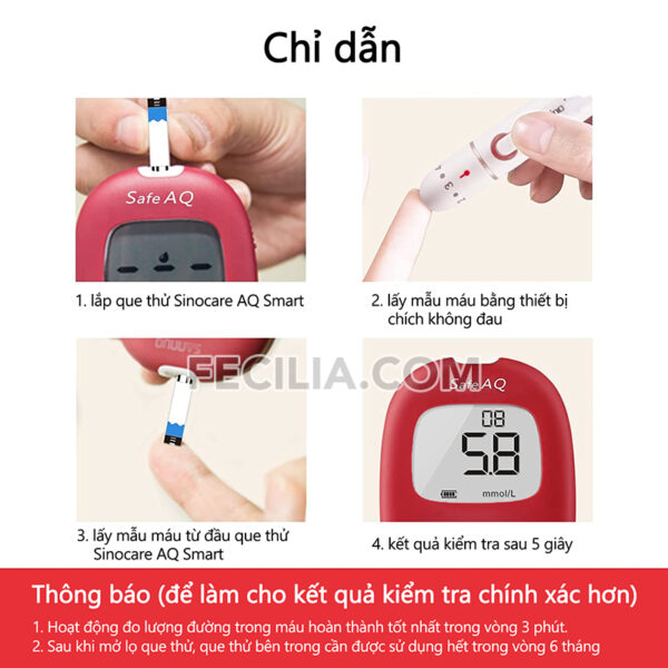 Máy Đo Đường Huyết Sinocare Safe AQ Smart chính hãng kèm 50 que thử | MDH009