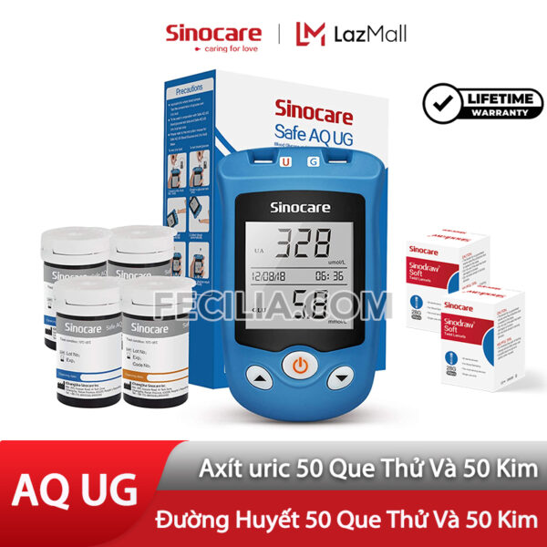 Máy đo đường huyết và Axid Uric Sinocare Safe AQ UG 2 trong 1