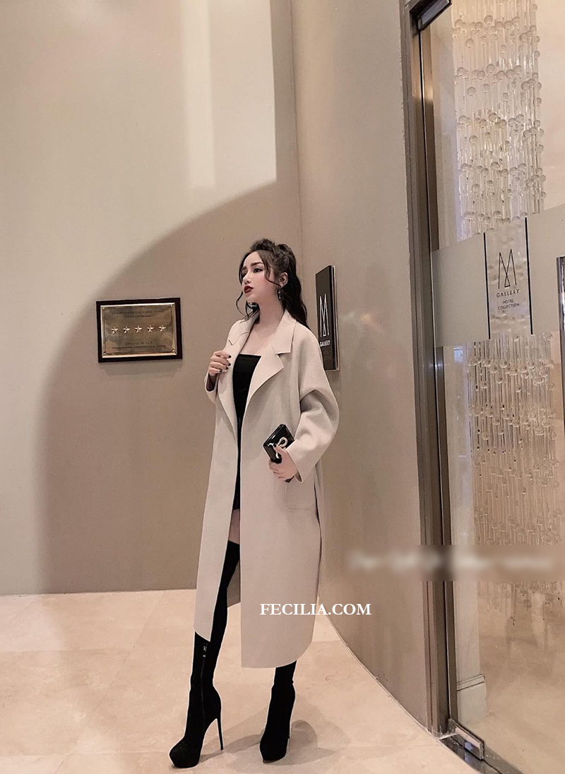 Áo khoác Blazer dài + Bodycon + Giày Bốt cổ cao