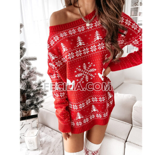 Áo len dệt kim rộng rãi Jacquard Giáng sinh phong cách Âu Mỹ | FAW412