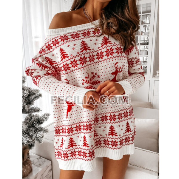 Áo len dệt kim rộng rãi Jacquard Giáng sinh phong cách Âu Mỹ | FAW412