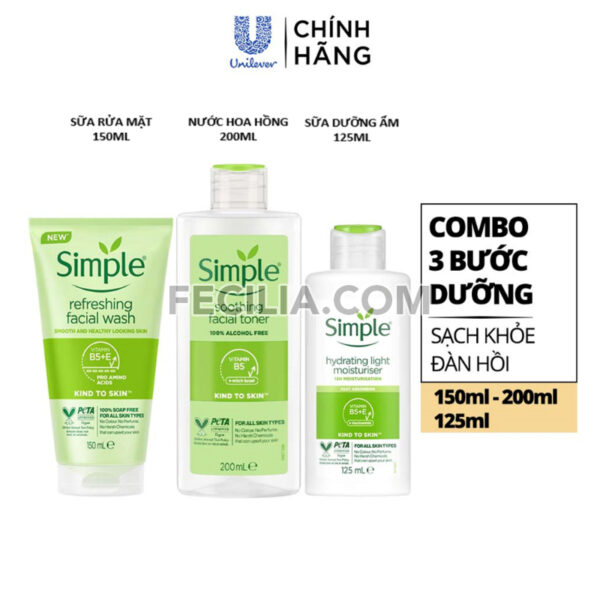 Combo Simple Tẩy trang + Sữa rửa mặt + Nước hoa hồng cho da sạch khỏe |NTT041