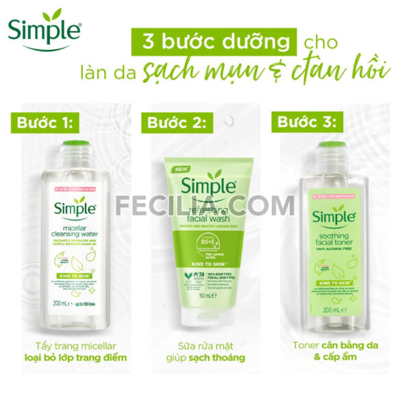 Combo Simple Tẩy trang + Sữa rửa mặt + Nước hoa hồng cho da sạch khỏe |NTT041