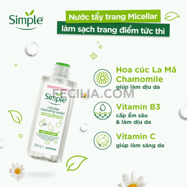 Combo Simple Tẩy trang + Sữa rửa mặt + Nước hoa hồng cho da sạch khỏe |NTT041
