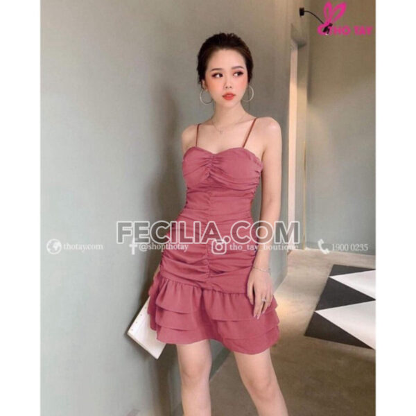 Đầm Body 2 dây đuôi cá màu đen có nhún | FAW383