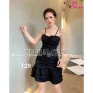 Đầm Body 2 dây đuôi cá màu đen có nhún | FAW383