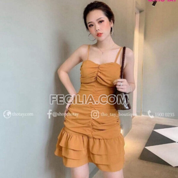 Đầm Body 2 dây đuôi cá màu đen có nhún | FAW383