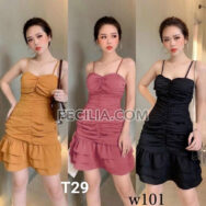 Đầm Body 2 dây đuôi cá màu đen có nhún | FAW383