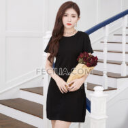 Đầm có Tay vải thun Form rộng cổ tròn Trắng - Đen - Hồng |FAW454