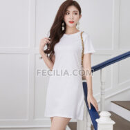 Đầm có Tay vải thun Form rộng cổ tròn Trắng - Đen - Hồng |FAW454