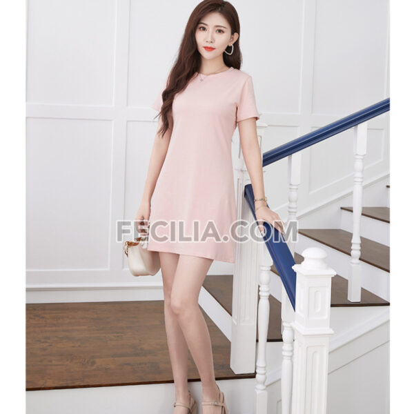 Đầm có Tay vải thun Form rộng cổ tròn Trắng - Đen - Hồng |FAW454