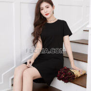 Đầm có Tay vải thun Form rộng cổ tròn Trắng - Đen - Hồng |FAW454