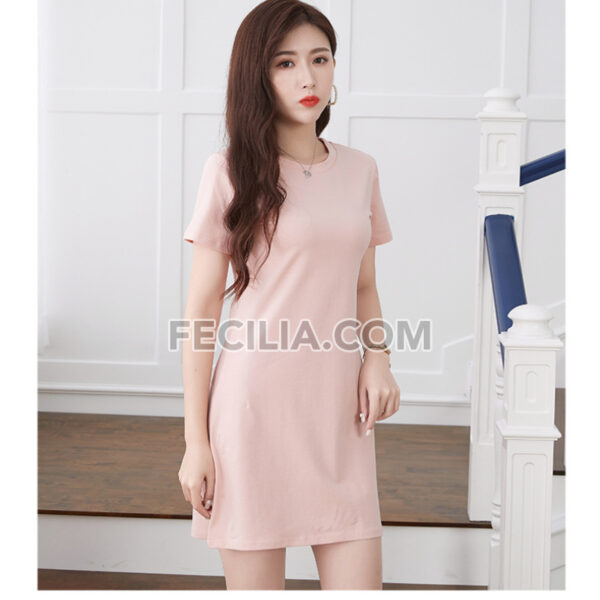 Đầm có Tay vải thun Form rộng cổ tròn Trắng - Đen - Hồng |FAW454